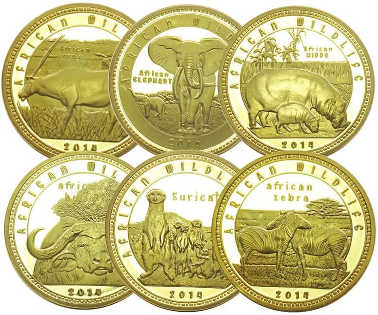 6 יחידות עולם בעלי חיים אפריקני מטבע זהב מטבע פיל היפו זברה מטבע זיכרון