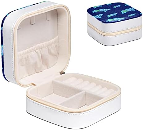 קופסת תכשיטים נוסעת של Rodailycay עם רוכסן כפול, כחול מצחיק דגי דגים מארגן תכשיטים תכשיטים קטנים מחזיק