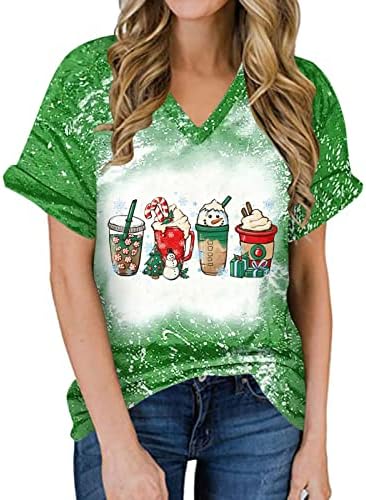 חולצות מולבנות לנשים עצי חג המולד עניבות צביעות טש חולצות חג המולד מצחיק דפוס גרפי דפיסה קצרה שרוול