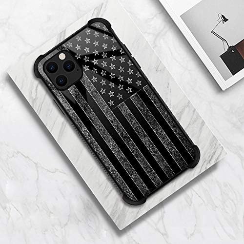 מארז אייפון 12 פרו מקסימום, דגל אמריקאי שחור ולבן אייפון 12 מקרים מקסימום, גב זכוכית מחוסמת+מארז הגנה