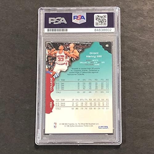 1996 NBA Hoops Skybox 46 גרנט היל כרטיס חתום Auto כרטיס PSA/DNA