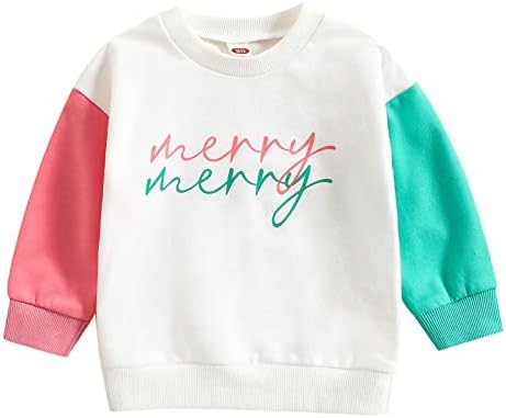 פעוטות תינוקות בנות בנות חג המולד של שרוול ארוך הדפסי מכתב סוודר חולצת שרוול ארוך