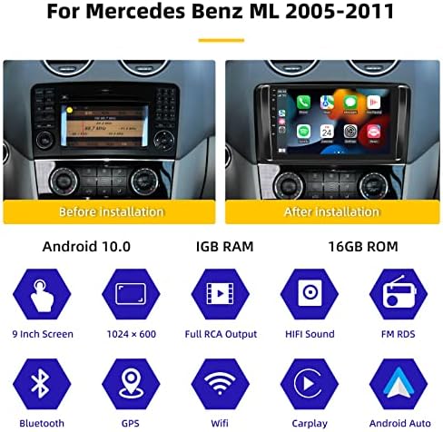 סטריאו לרכב אנדרואיד עם Carplay אלחוטית Android Auto עבור מרצדס-בנץ GL ML Class W164 X164 ML350 ML450