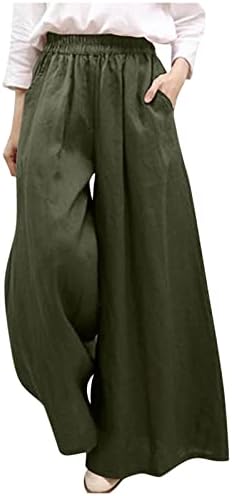 HDZWW מוצק עם כיסים מכנסיים נשים פופ מותניים גבוהות מכנסי רגל ישר קיץ אור ארוך אור רגיל בכושר