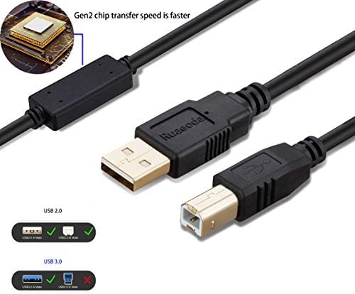 כבל מדפסת Ruaeoda 50 רגל, כבל כבל USB ארוך USB USB 2.0 סוג A זכר ל- B סורק מדפסת זכר USB B תואם ל- HP,