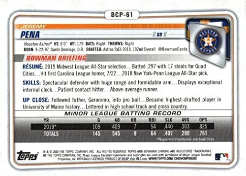 2020 Bowman Chrome Prospects Baseball BCP-61 ג'רמי פנה כרטיס טרום-רוקי-כרטיס כרום הראשון של באומן