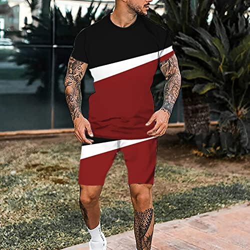 מכנסיים קצרים מזדמנים של קיץ מגברים מערכות שרוול קצר אופנה חולצת טי פעילה ותפאורות קצרות בלוק צבע רגיל.