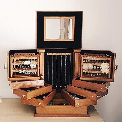 קופסת תכשיטים עץ גדולה של טופיל, מראה מובנית למנעול תכשיטים יוקרתיים קופסת ארגוני עגילי טבעות שרשראות
