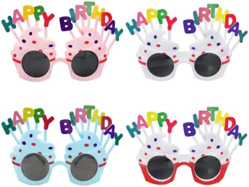 משקפי יום הולדת של Lavvicha 4 זוגות משקפי עוגת עוגת כוס של יום הולדת שמח למבוגרים לילדים
