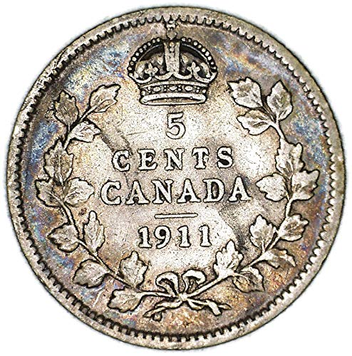 1911 CA GEORGE V/O DEI GRATIA KM קנדי 16 כסף 5 סנט מאוד טוב