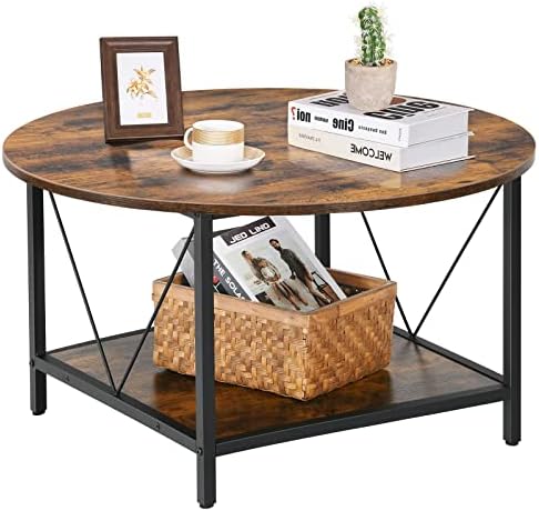 קפה עגול שולחן לסלון, מעגל קפה שולחנות עם אחסון מדף, תעשייתי מודרני קפה שולחן פשוט מבטא קוקטייל שולחן