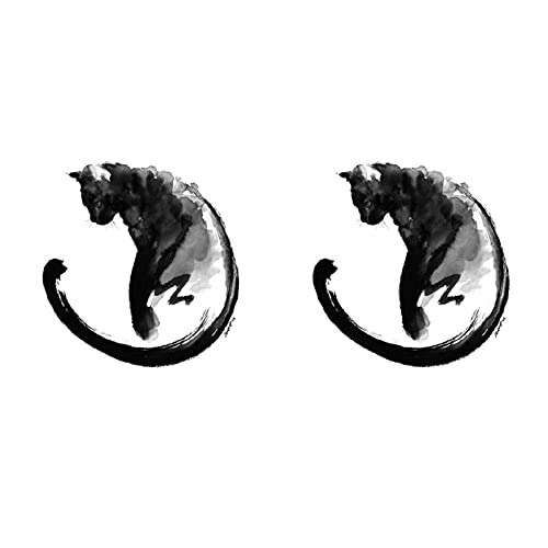 JJKUN 5 PCS צבעי מים שחור חתול שחור חיה מדבקות קעקוע חמוד מדבקות אטום למים ספרות ואמנות צבועות ביד