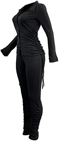 רמלון נשים ארוך שרוול אוברז טרקלין סט בגד גוף קטיפה כפתור למטה חולצה + מכנסי טרנינג סטי זיעה חליפות