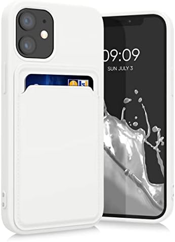 מארז KWMobile תואם ל- Apple iPhone 12 Mini - כיסוי טלפון TPU רך עם חריץ מחזיק כרטיסי אשראי בגב - לבן