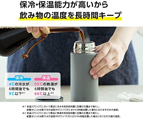 Zojirushi SM-ZB36-HM בקבוק מים, בורג, ספל נירוסטה, חלק חלק, שתייה ישירה, 12.2 פל ', אפור בינוני