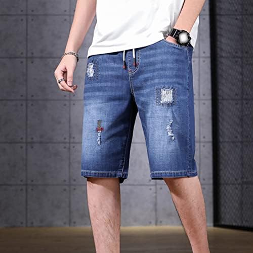 מכנסי ג'ינס קרועים של גברים מזדמנים מג'ינס קז'ן מג'ינס קצרים מוטו במצוקה ז'אן קצר עם חור
