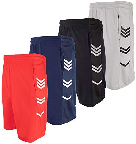 מכנסיים קצרים אתלטים של אנרגיה גבוהה עם כיסים לכדורסל, כושר וספורט, ללבוש דרי-פי, מכנסיים קצרים 4 חבילה