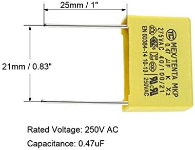 uxcell polypropylene סרטים בטיחות קבלים 0.47UF 250VAC x2 MKP 5 PCS