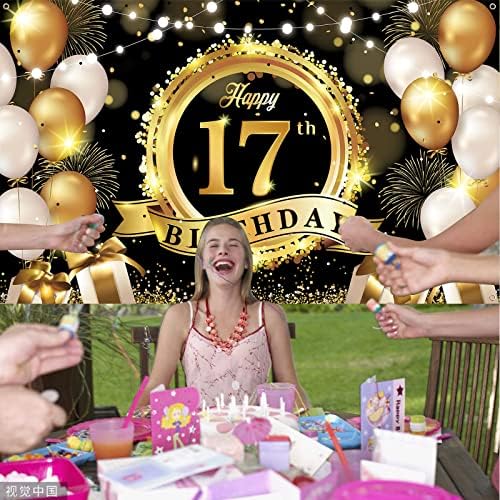 יום הולדת 17 שמח קישוט רקע באנר שחור זהב גדול במיוחד בד סימן יום הולדת פוסטר צילום רקע 17 שנה מסיבת