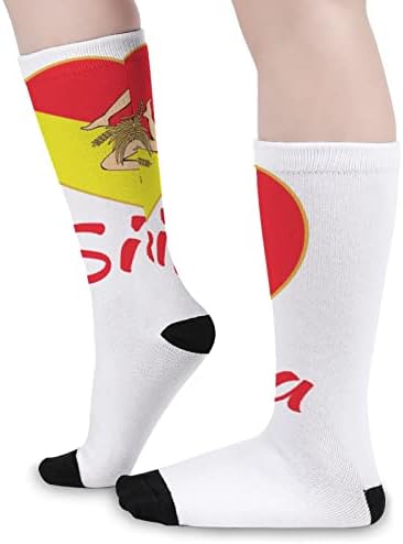 דגל סיציליה - טרינאקרייה סיציליאנית מודפסת גרביים תואמים גרביים אתלטים ברך גבוהה לנשים גברים