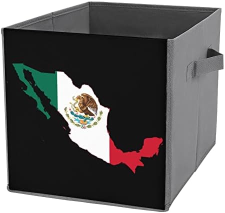 מפת דגל מקסיקו מתקפלת פחי אחסון יסודות קוביות אחסון בדים קופסאות מארגנים עם ידיות