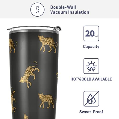 Umiriko 20oz Leopard Animal Cumbler כוס עם מכסה וקש, קיר כפול נירוסטה ואקום תרמוס מבודד ספל קפה 20200807