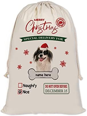 תיק אתה אישית כלב סנטה שקים חמוד פאלן פפיון סנטה תיק לחג המולד חג המולד מתנה עם שרוך כותנה פשתן 12 איקס