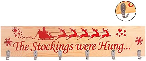 מחזיק גרבי חג המולד מעץ, סנטה קלאוס קיר קיר השלט תליה עם 6 וו מתכת, הגרביים היו תלויים, אח אחורה של