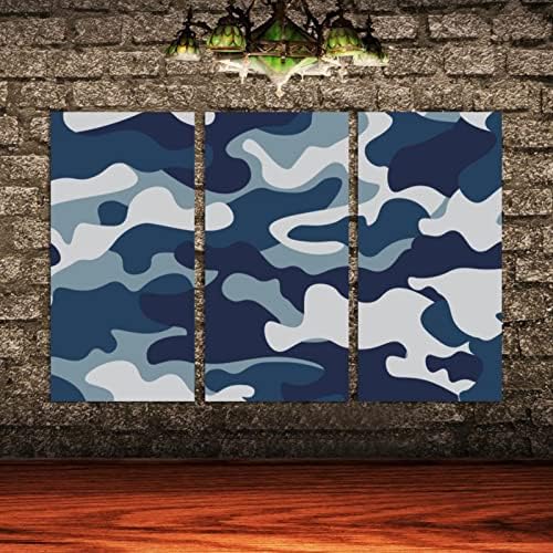 אמנות קיר לסלון, הסוואה כחולה חיל הים Cerulean אפור מיסוך דפוס CAMO ממוסגר ציור שמן דקורטיבי סט יצירות