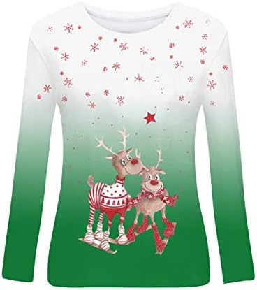 חולצות סתיו של Anniya לנשים 2022 גופיות הדפס לחג המולד של O-Neck סוודרים ארוכים לחג המולד לנשים לנשים