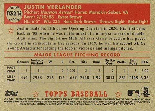 2021 Topps Chrome 1952 Topps Redux TC52-16 Justin Verlander NM-MT Astros