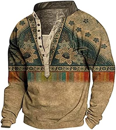 גברים של נים טרנדי מודפס סוודר מזדמן שרוך חג סלעית ארוך שרוול סווטשירט עם קנגורו כיס