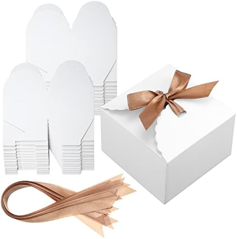 30 יחידות קופסאות מתנה קטנות לחתונה עם קשת בתפזורת קופסאות פינוק קראפט לבן 3.5 על 3.5 על 2.4 אינץ '