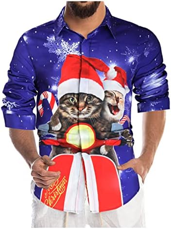 חולצות חג מולד xxbr לגברים, מצחיק 3D חג המולד סנטה קלאוס חתול מודפס צמרות מודפס