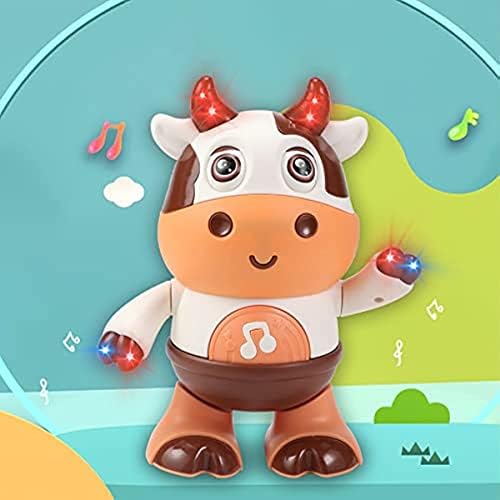 צעצועים מוזיקליים של פרה לתינוק, רובוט חשמלי ריקודים רוקדים מהלכים צעצועי פרה תינוקות עם מוסיקה ונורות